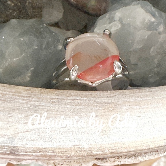 Silver and red crazy lace agate gem ring - Picture 1 of 3